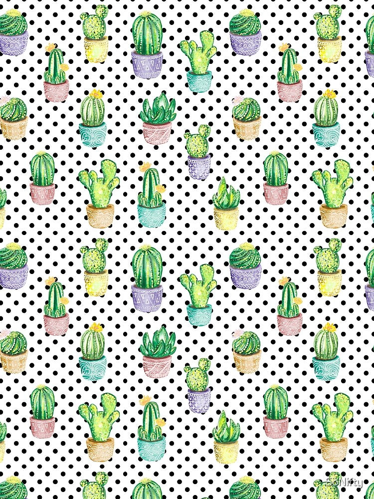 Funky Cactus Polka Dot Watercolor Design by SoNifty