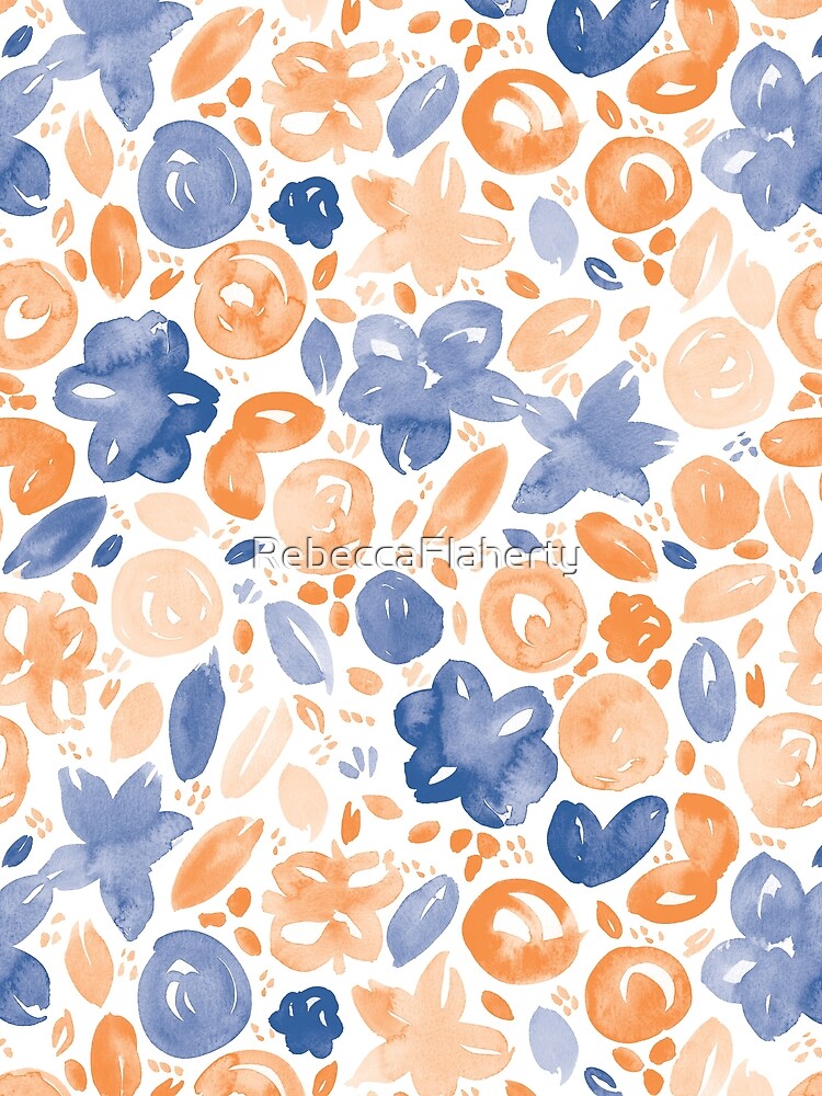 Floral Pattern #5 | Orange and Blue by RebeccaFlaherty