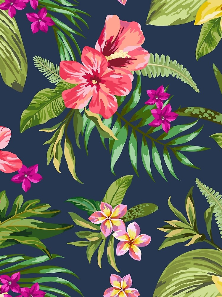 Gorgeous Tropical Floral - Blue Background by pugmom4