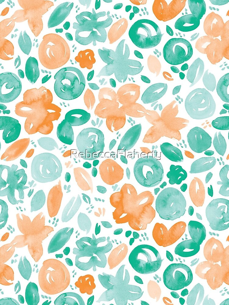 Floral Pattern #5 | Orange and Mint by RebeccaFlaherty