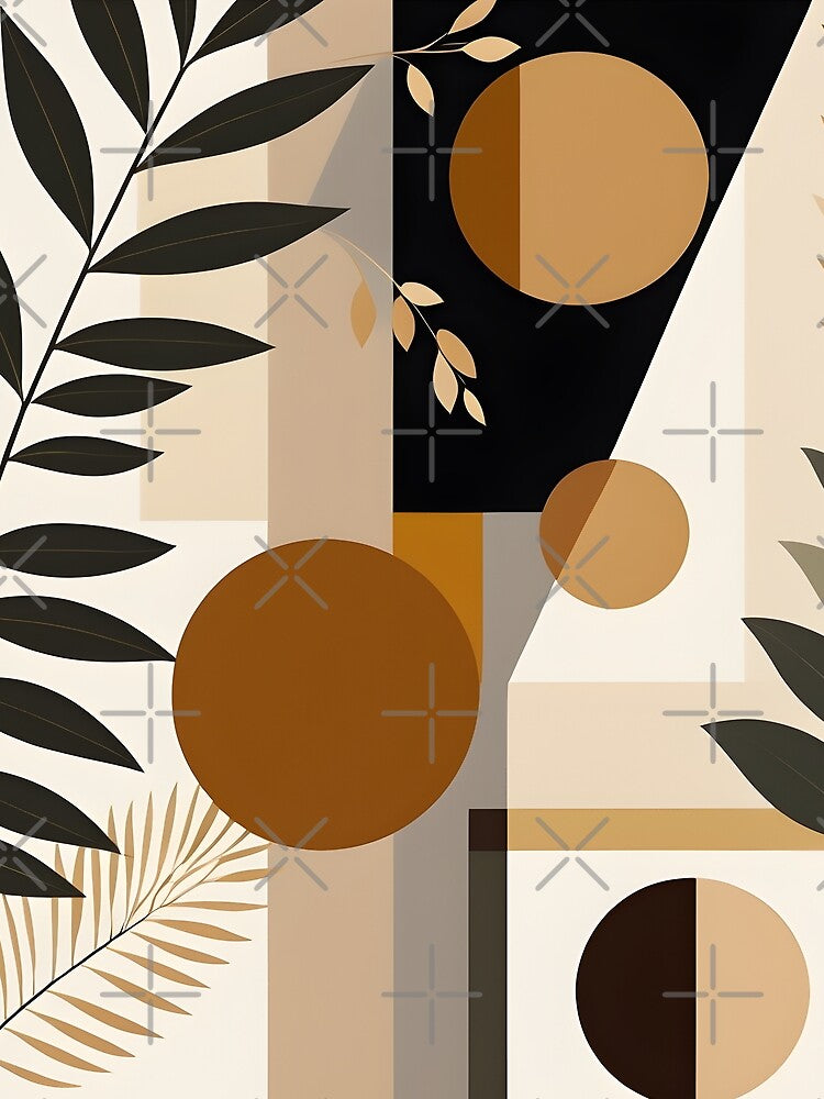 Mid Century Botanical Retro Geometric Leaves  Florals Olive, Brown, Cream #1 by Prints and Lifestyle