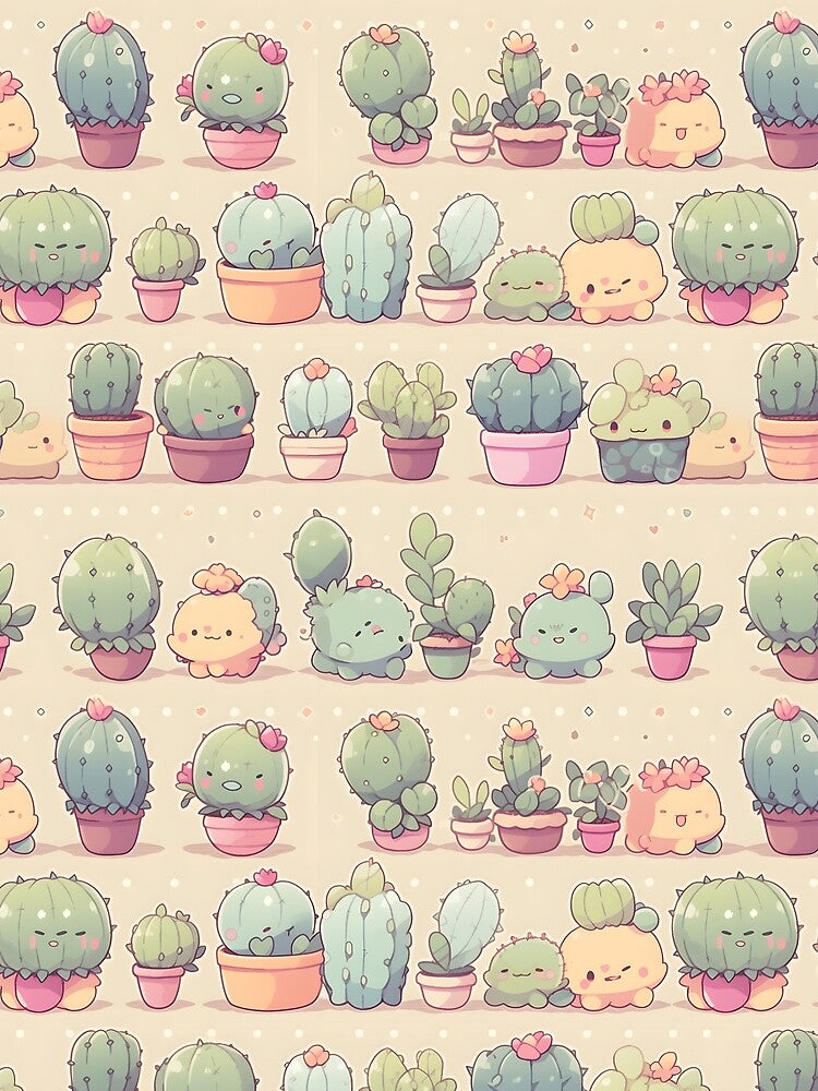 Adorable Cute Happy Smiling Cactus Kawaii Pretty Cactusses Pattern by 18tokwa