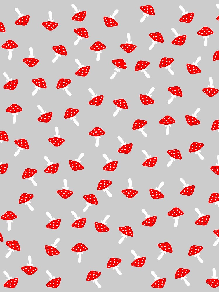 Fly Agaric Mushrooms Pattern on Grey Background by kapotka