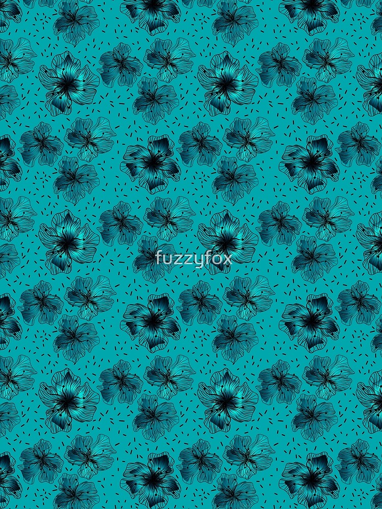Bright blue cute abstract floral pattern retro by fuzzyfox
