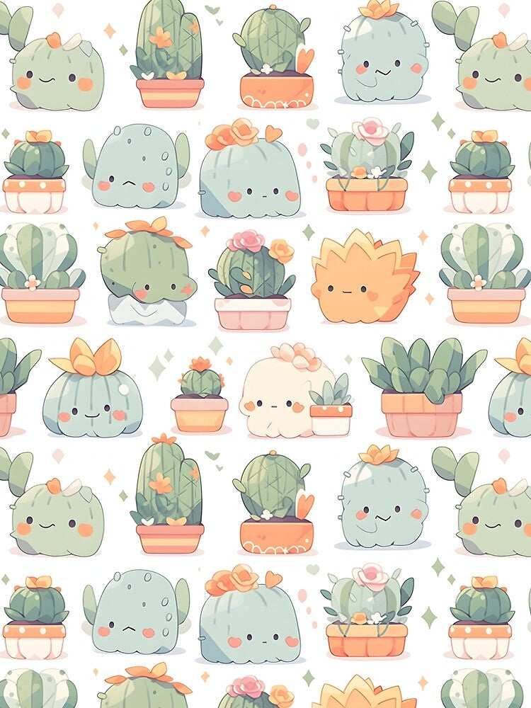Adorable Cactus Kawaii Pretty Chubby Cactusses Pattern Cuteness by 18tokwa
