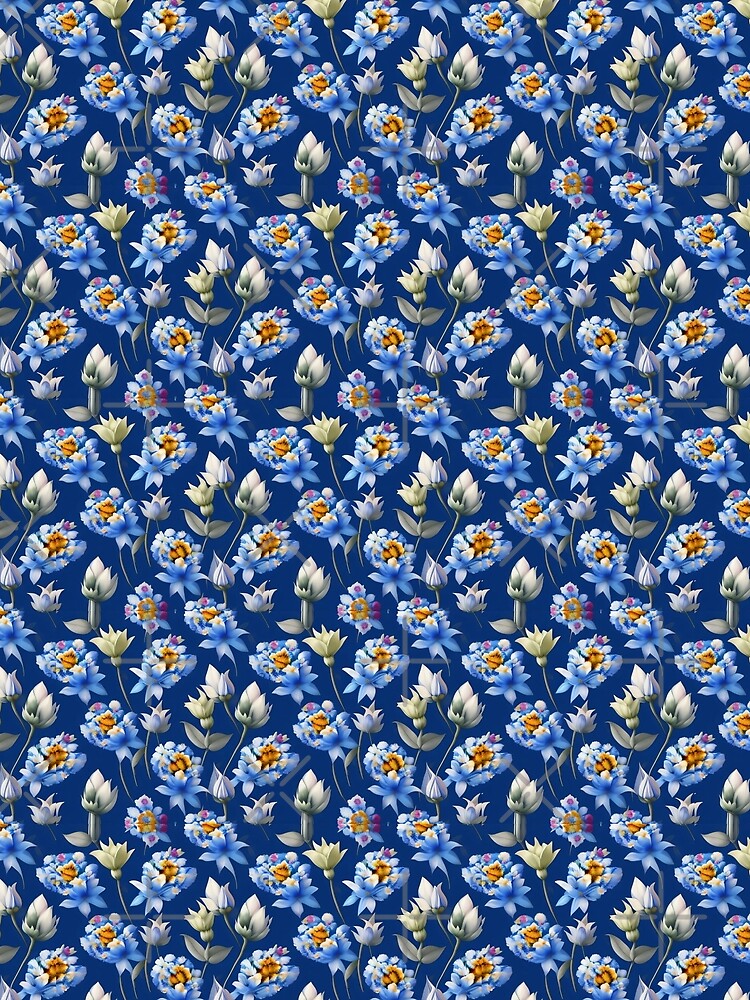 Vintage Floral Pattern - Beautiful and Timeless White Flowers Blue Background by Patternawy