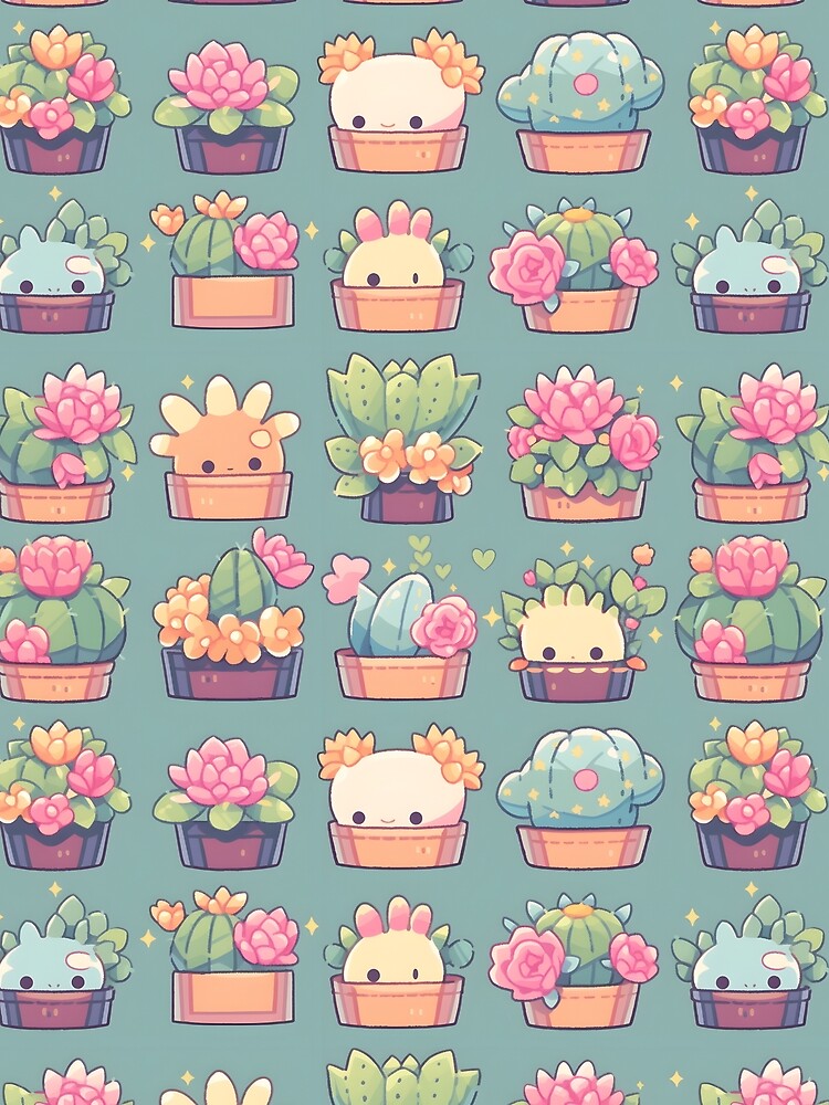 Happy Cactus Kawaii Pretty Cactusses Pattern by 18tokwa