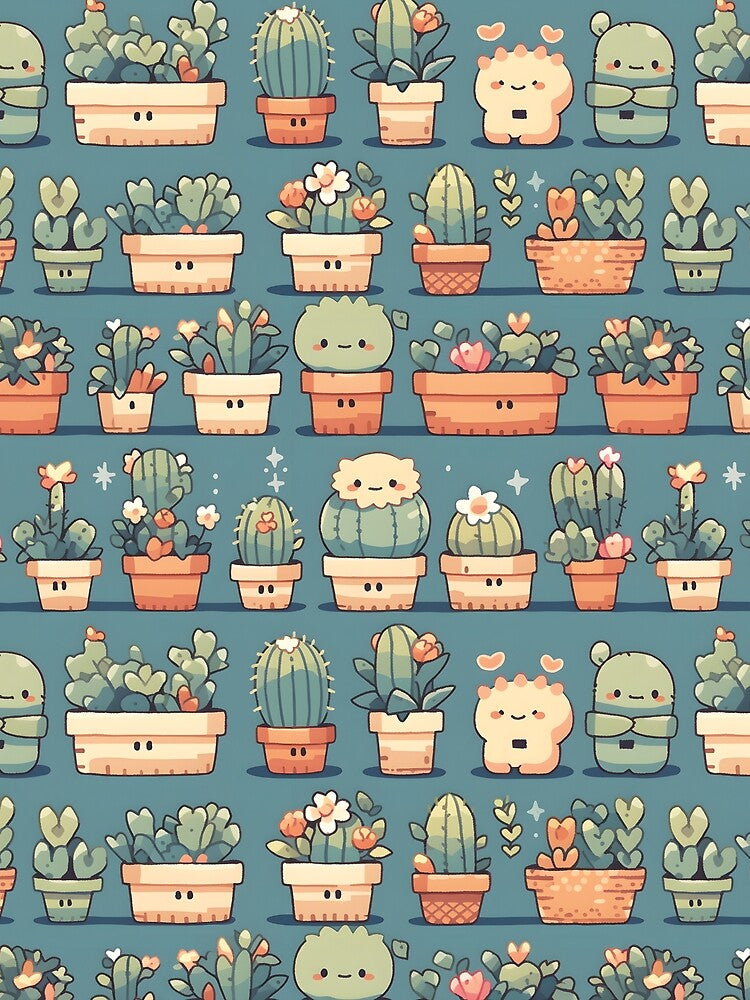 Cactus Kawaii Pretty Cactusses Pattern Blue Theme by 18tokwa