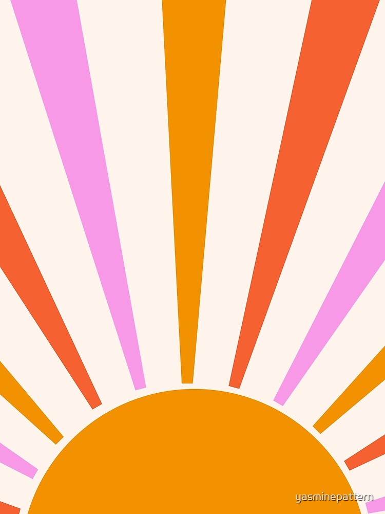 Minimalist Retro Sun Rays in orange, red and pink by Yasminepatterns