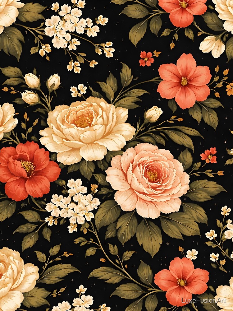 Vintage Floral Night Pattern by LuxeFusionArt