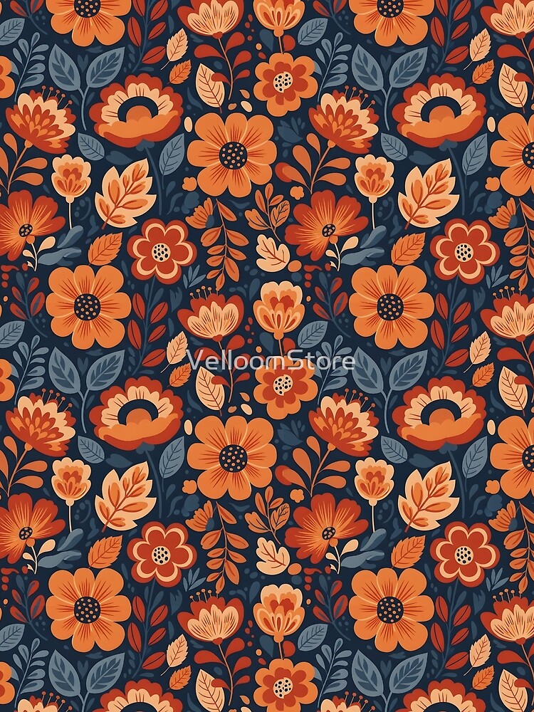 Oversized Graphic Flowers – Rust Red, Navy & Beige Seamless Design by VelloomStore