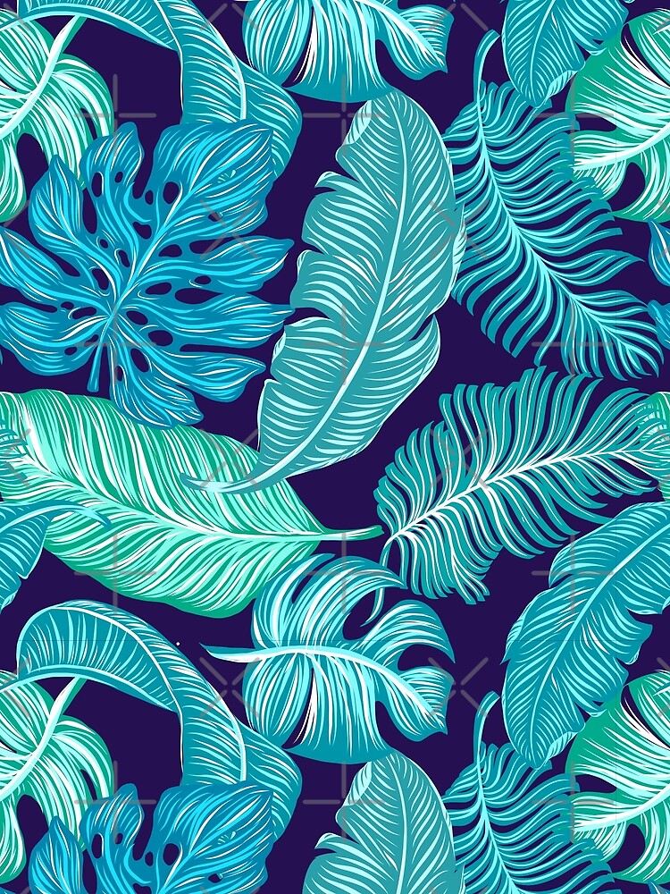 Blue Tropical Leaves Pattern by ForFunDesigns