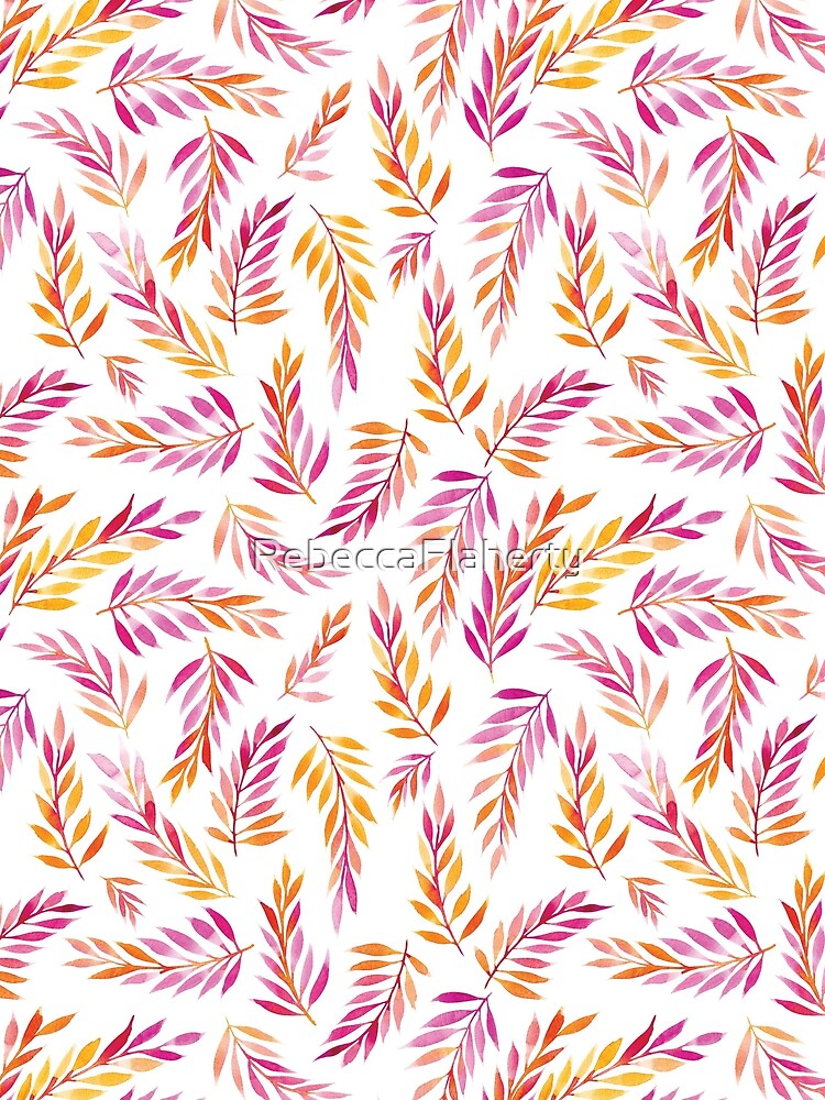 Tropical Leaves Pattern | Original Pink and Orange Colour by RebeccaFlaherty