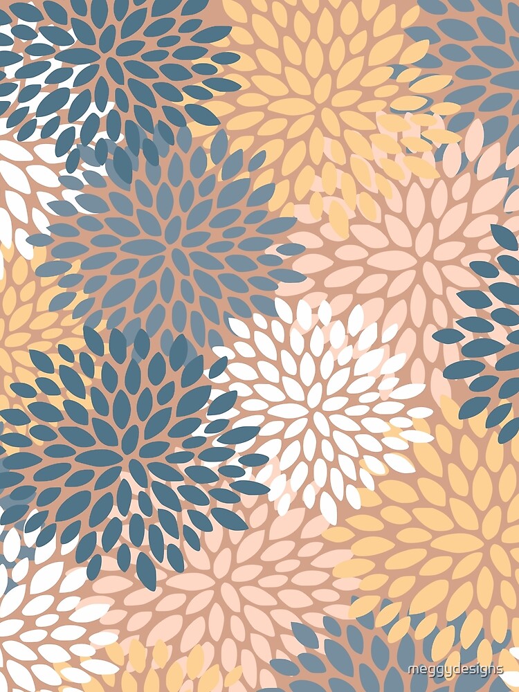 Floral Pattern, Spring, Blush, Teal and Yellow by meggydesigns