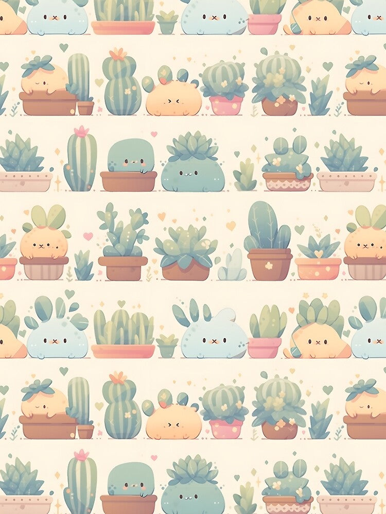 Chubby Boo Happy Cactus Kawaii Pretty Cactusses Pattern by 18tokwa