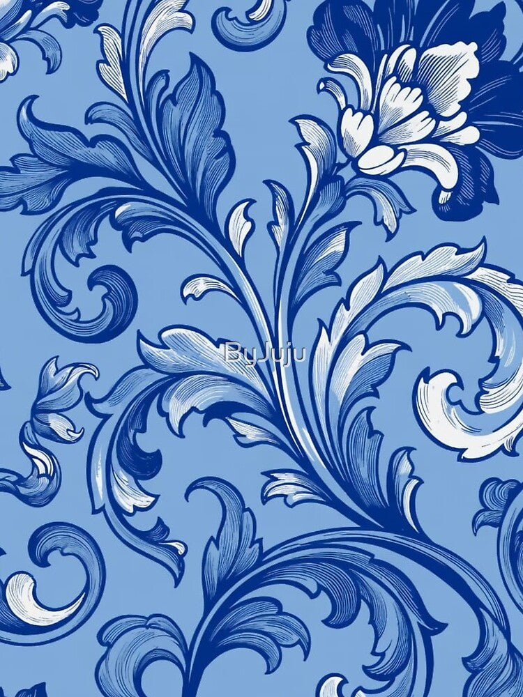 Elegant Blue Floral Pattern | Delicate Classic Print by ByJuju