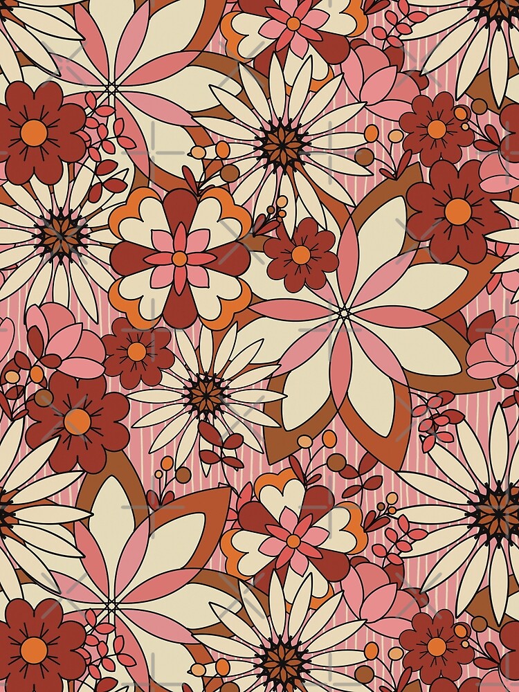 Funky Retro 70s Pink and Orange Floral by LaBellCreative