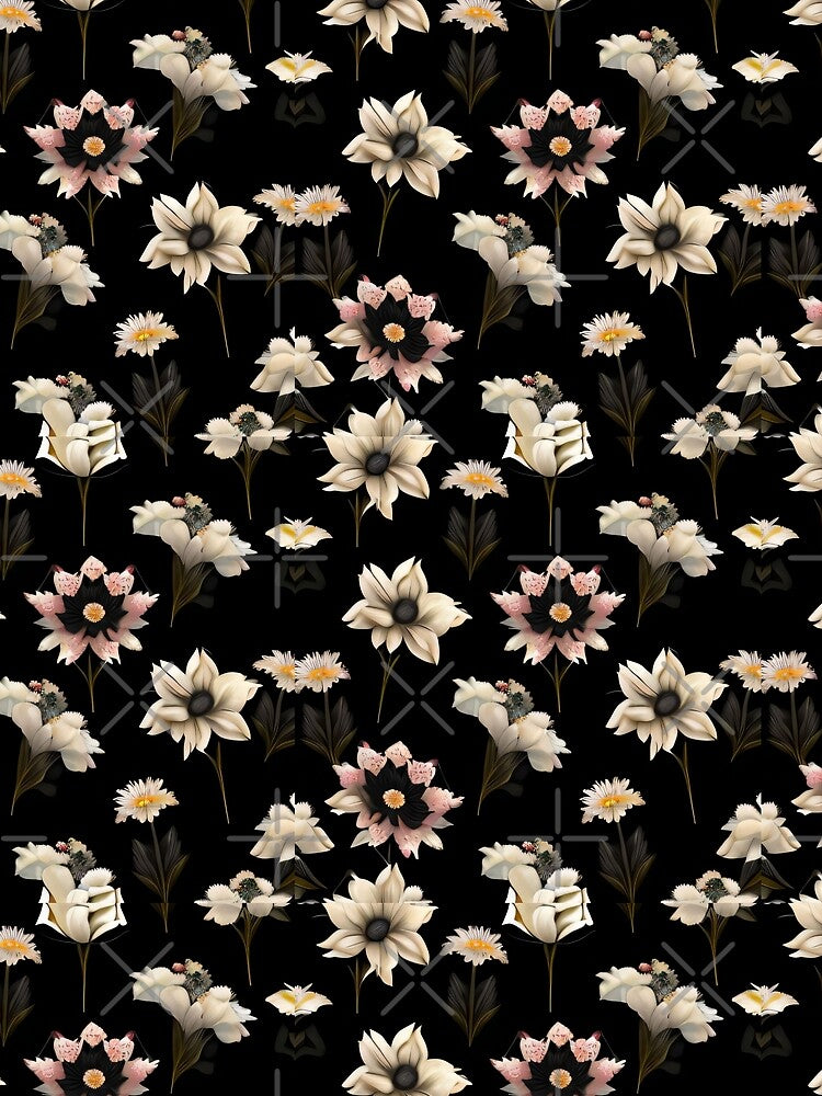 Vintage Floral Pattern - Beautiful and Timeless White Flowers Black Background by Patternawy