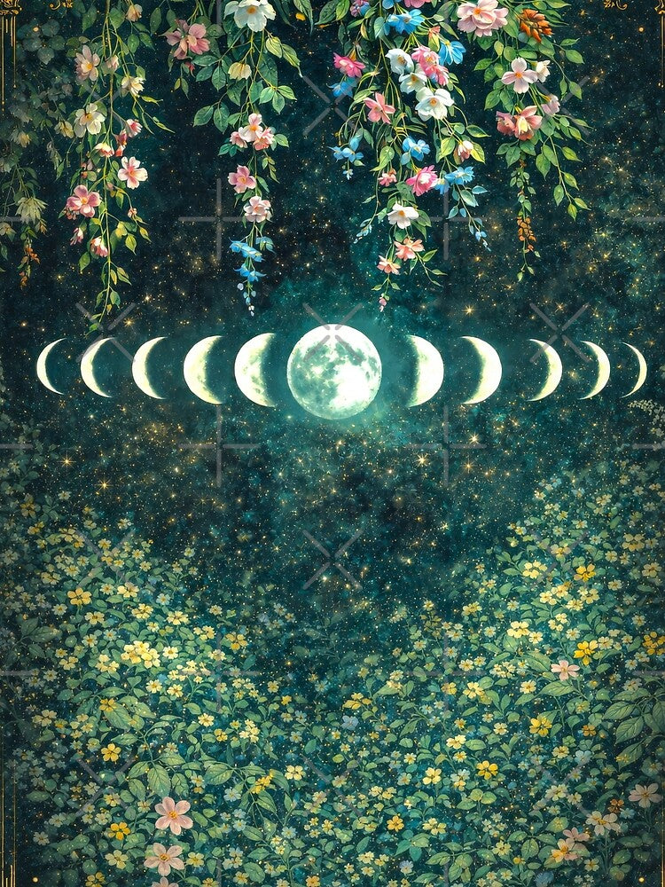Gorgeous Moon Phases Green Garden by scicilysimonee