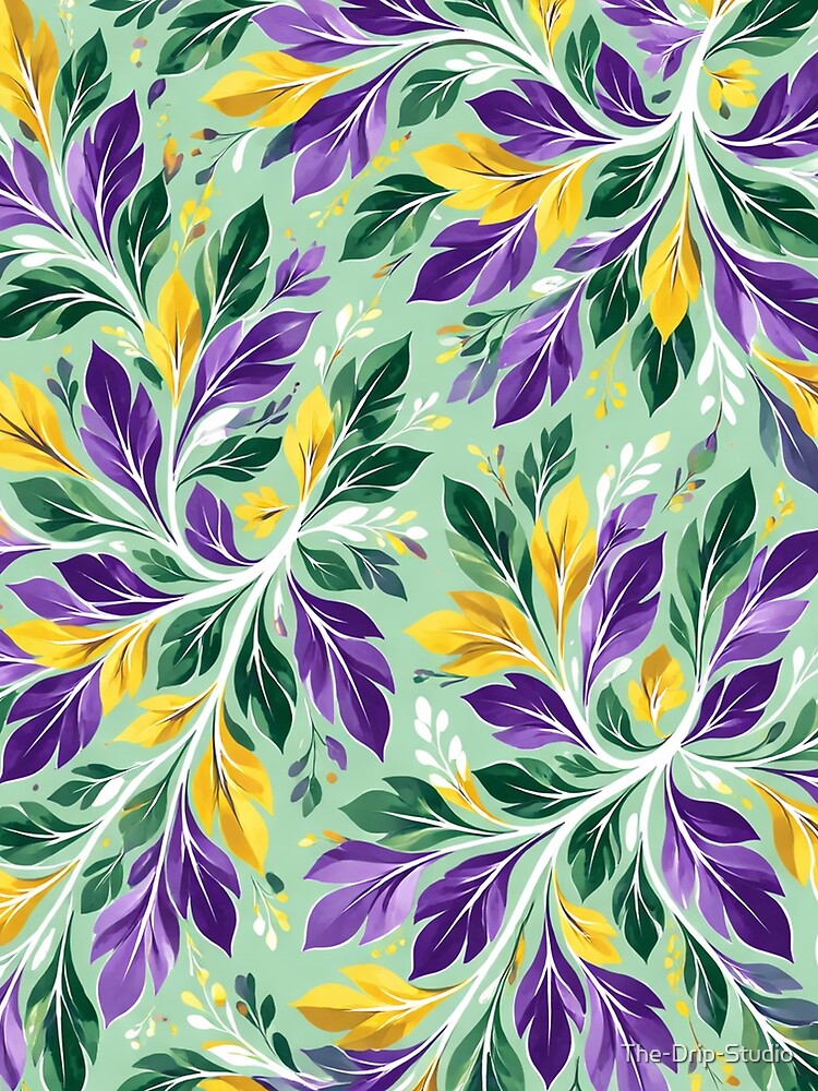 Purple and Gold Botanical Leaf Pattern by The-Drip-Studio