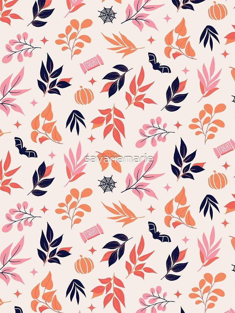 Botanical Pattern with Subtle Spooky Halloween Vibes with Light Background by savariamarie