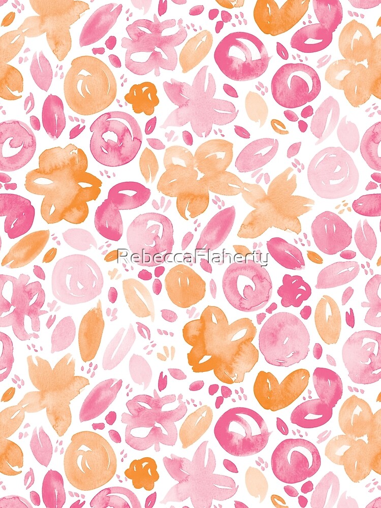 Floral Pattern #5 | Pink and Orange by RebeccaFlaherty