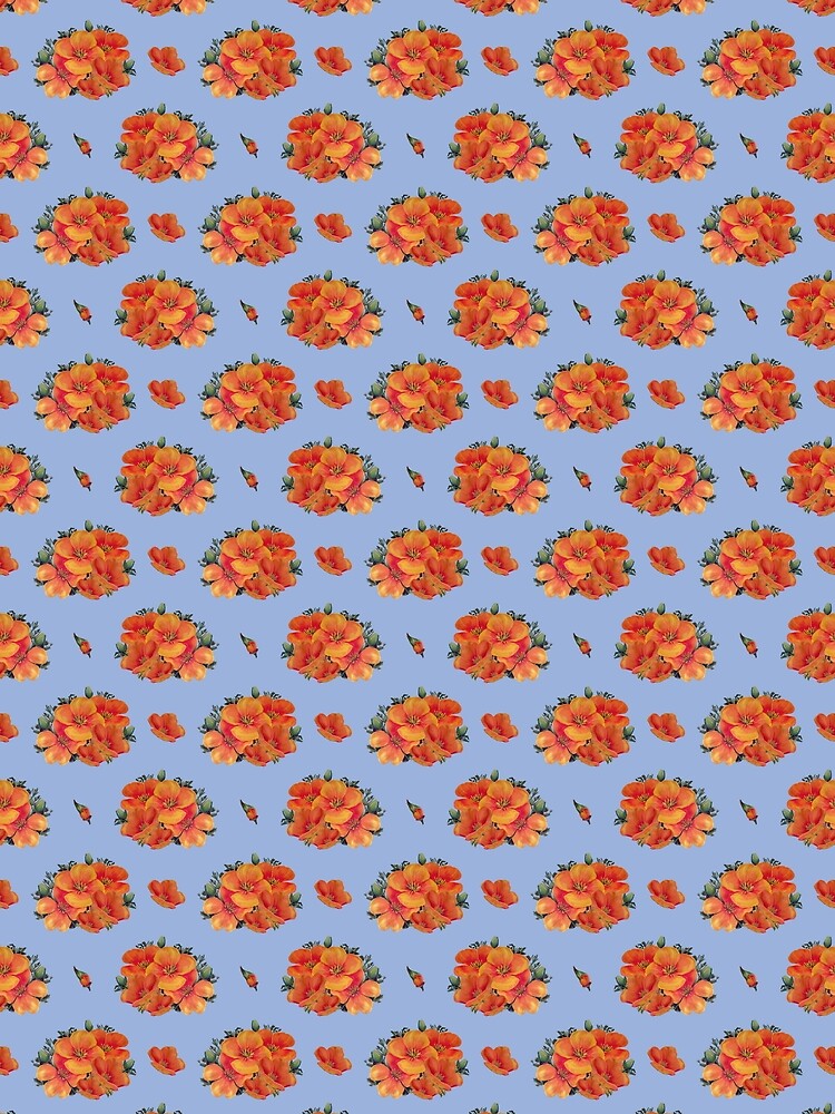 Orange vintage poppies on blue by LittleBettyMakes