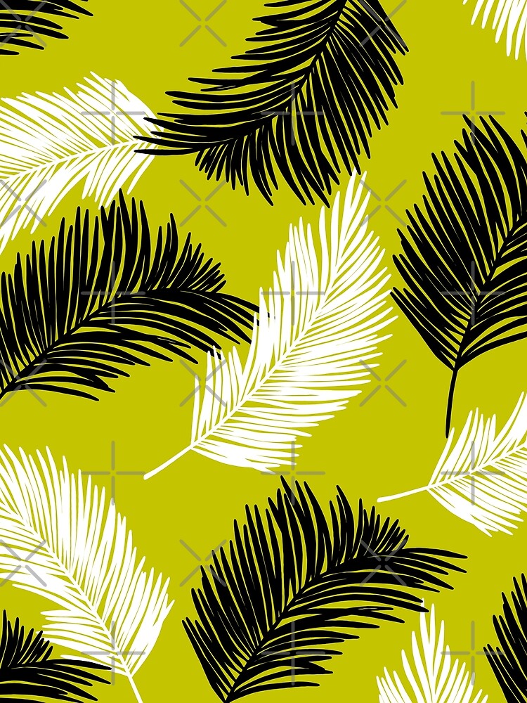 Tropical Wild Leaves Pattern Palm on Yellow Green by GraphicsClub
