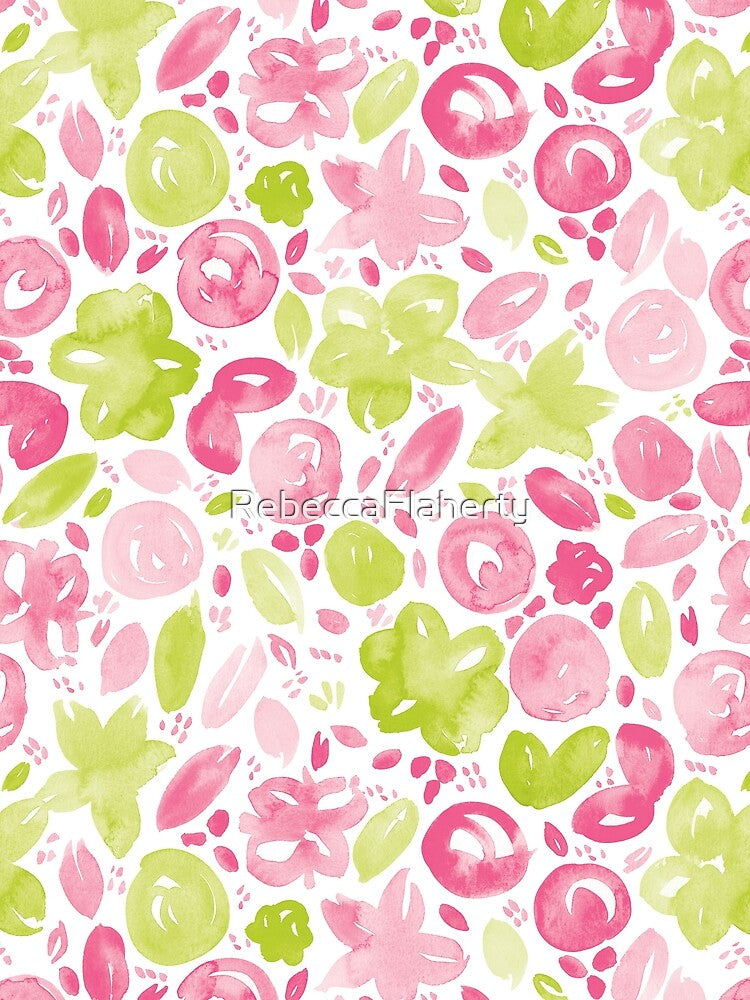 Floral Pattern #5 | Pink and Green by RebeccaFlaherty