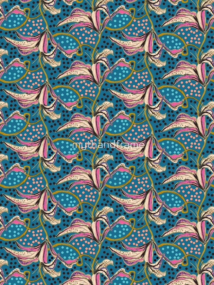 Floral Pattern with Cute Hand painted Flowers and Polka dots by mythandframe