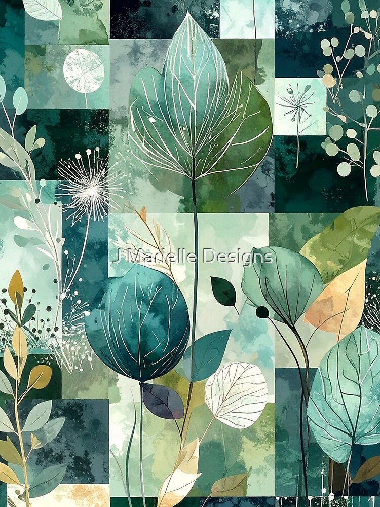 Abstract Cubism: Botanical Blue by J Marielle Designs