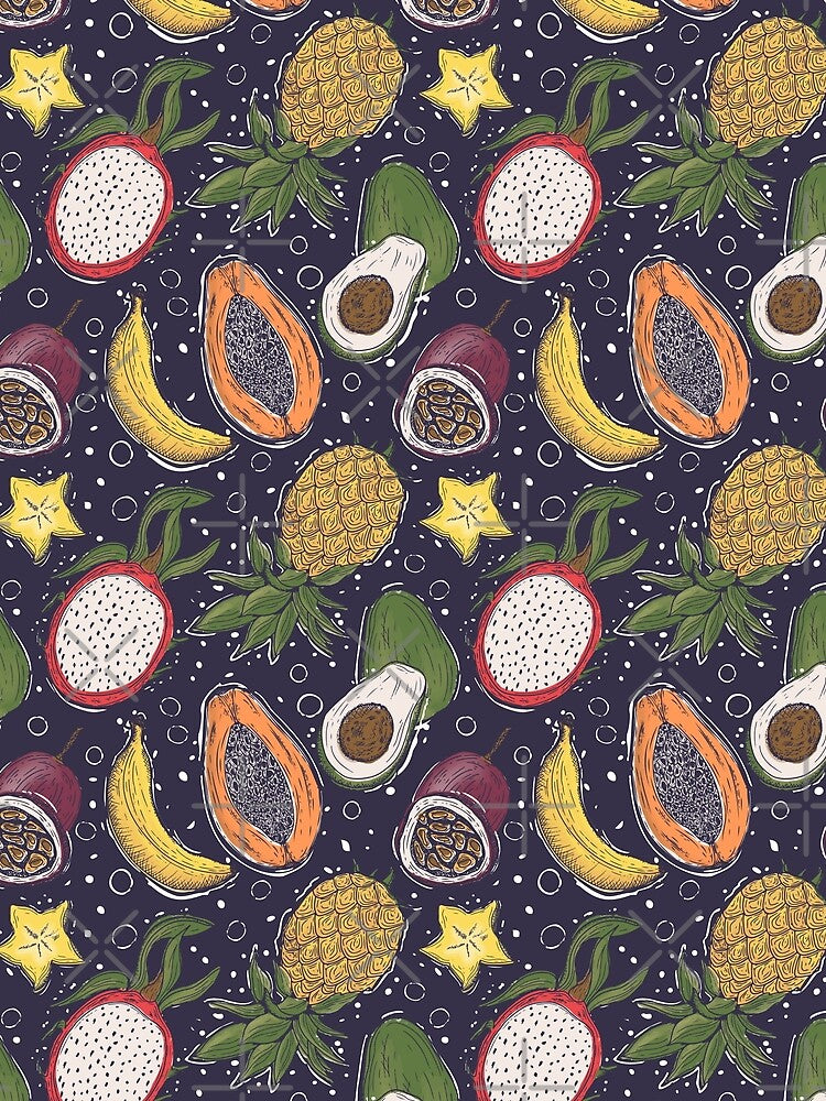 Tropical Fruit Dark Background by Claudia S. Design