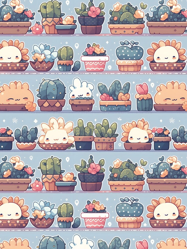 Blue Theme Happy Cactus Kawaii Pretty Cactusses Pattern by 18tokwa
