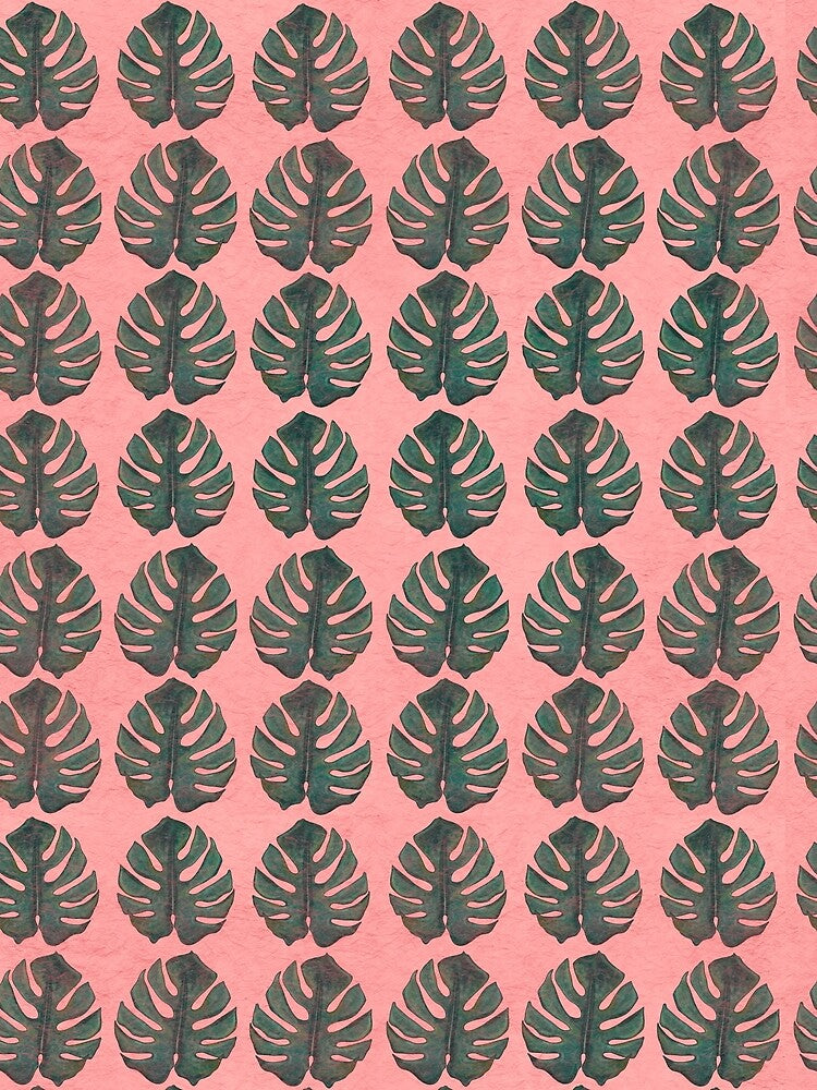 Monstera Leaves on Coral Textured Background by PD-Coastal