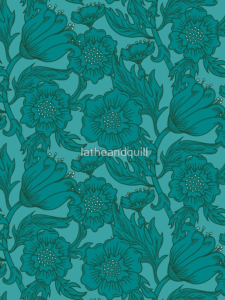Teal Floral Flourish - Large by latheandquill