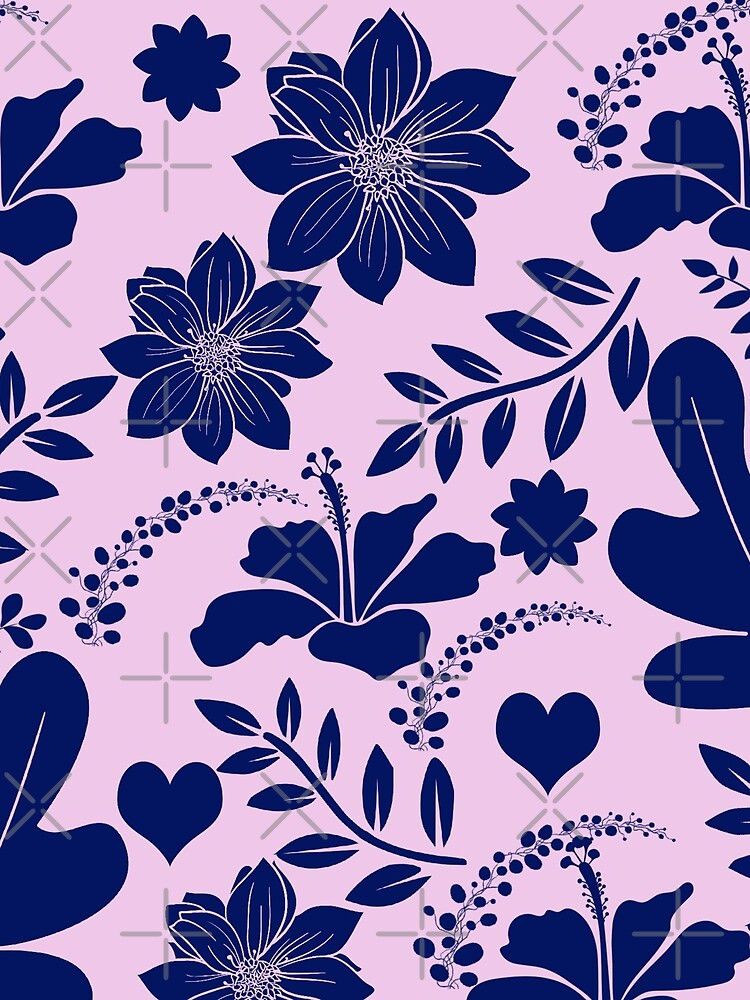 Tropical Blue Hibiscus Monstera Leaves Pattern by GraphicsClub