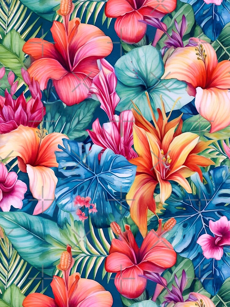 Watercolour Tropical Flowers Seamless Pattern by PatternStudios