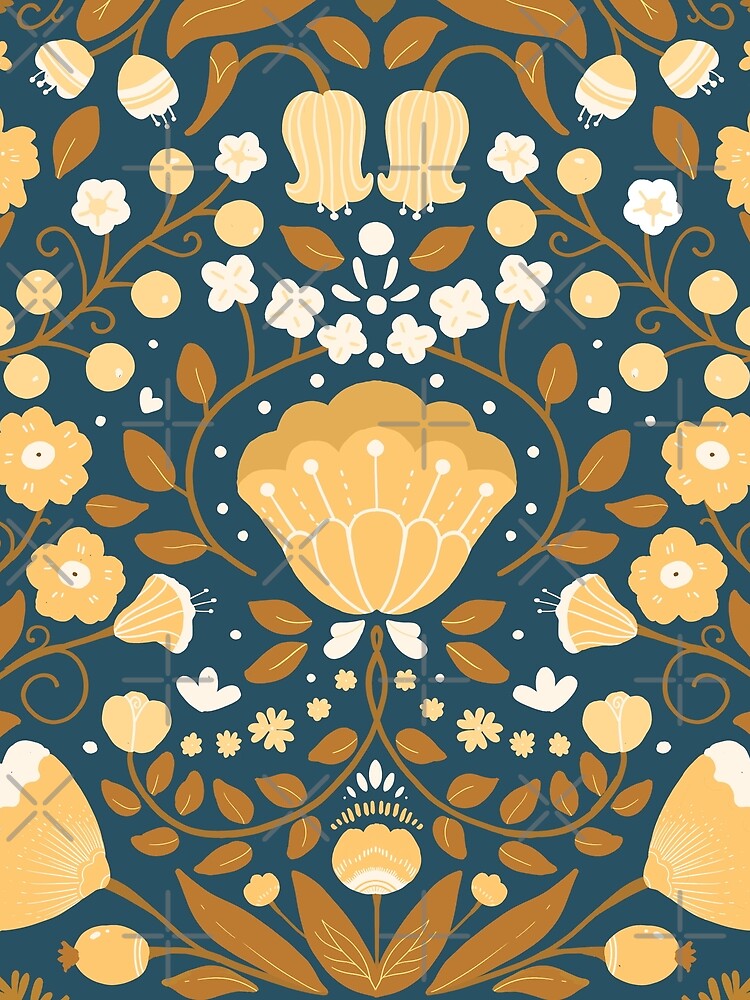 Vintage blue and golden botanical symmetrical illustration by Floral patterns and cute characters