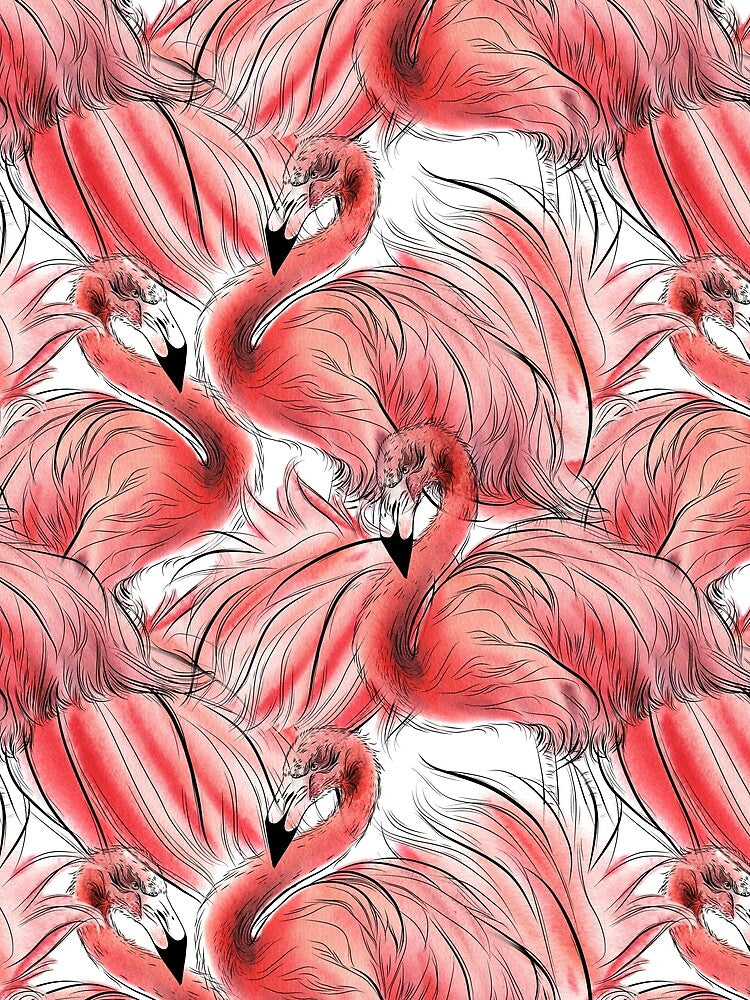 Seamless floral pattern with flamingo by Olga Melikhova
