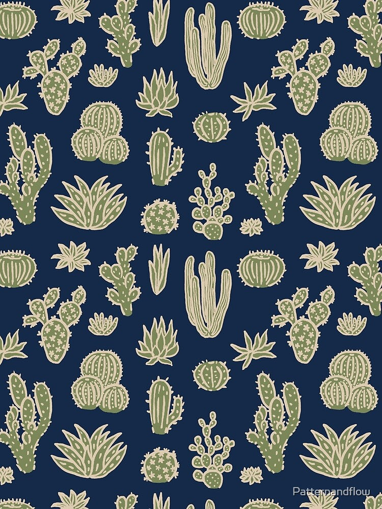Navy Cactus Desert Garden Pattern by Patternandflow