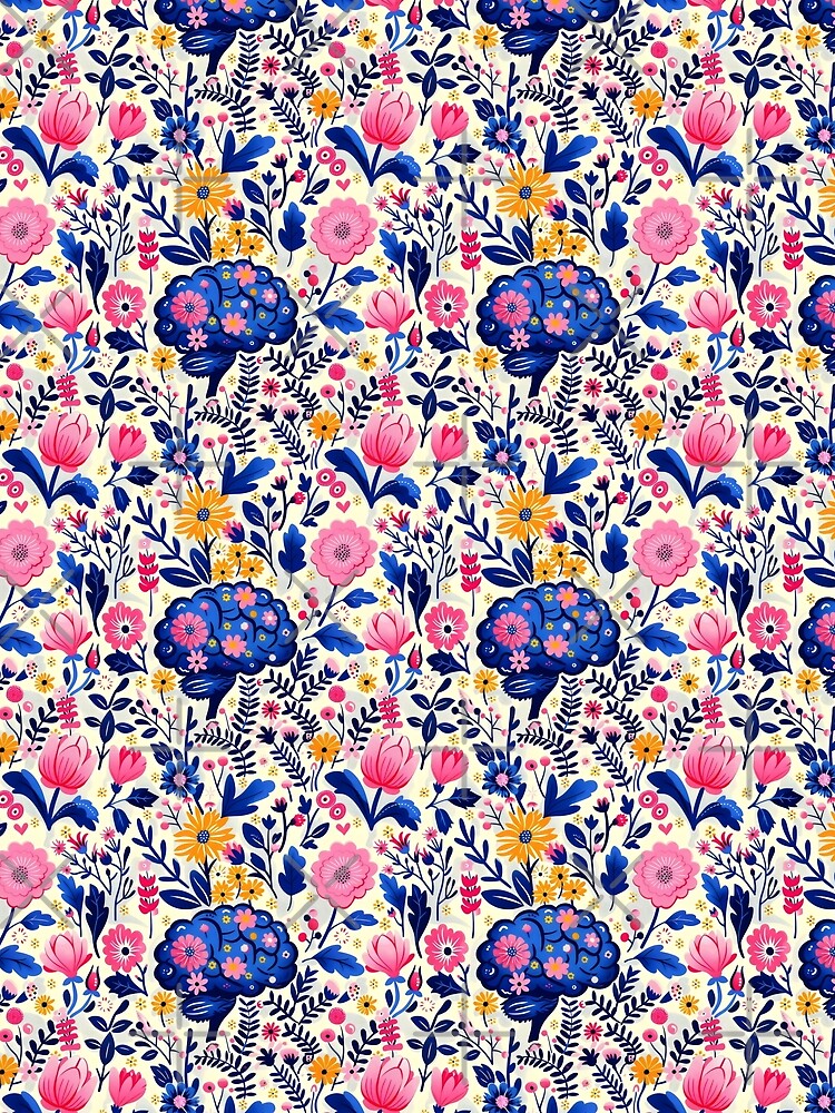 Whimsical Floral and Brain Pattern on Light Background by VoyteksDesigns