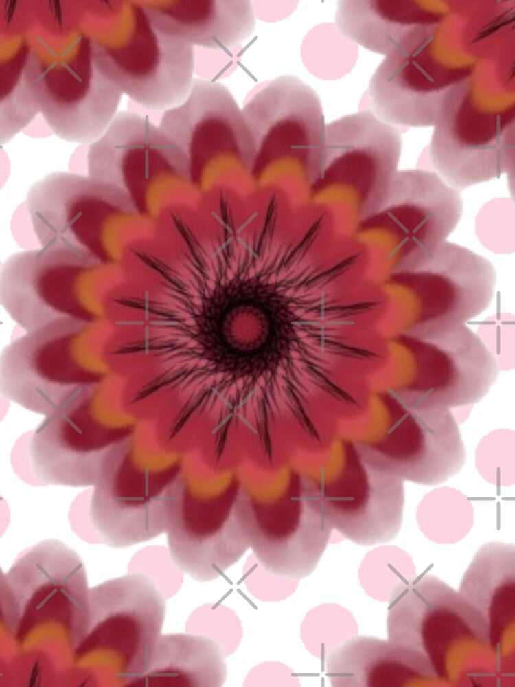 Abstract Floral Mandala Pattern with Pink Polka Dot Background | Modern Botanical Art by HopeAndHustle