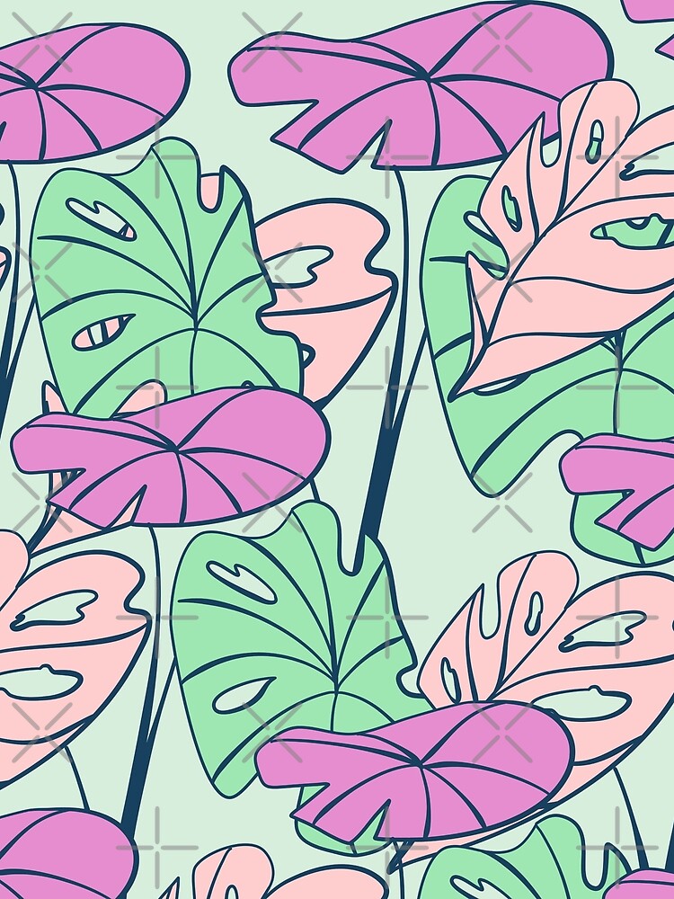 Colorful Tropical Philodendron Monstera on Light Shade Green by GraphicsClub