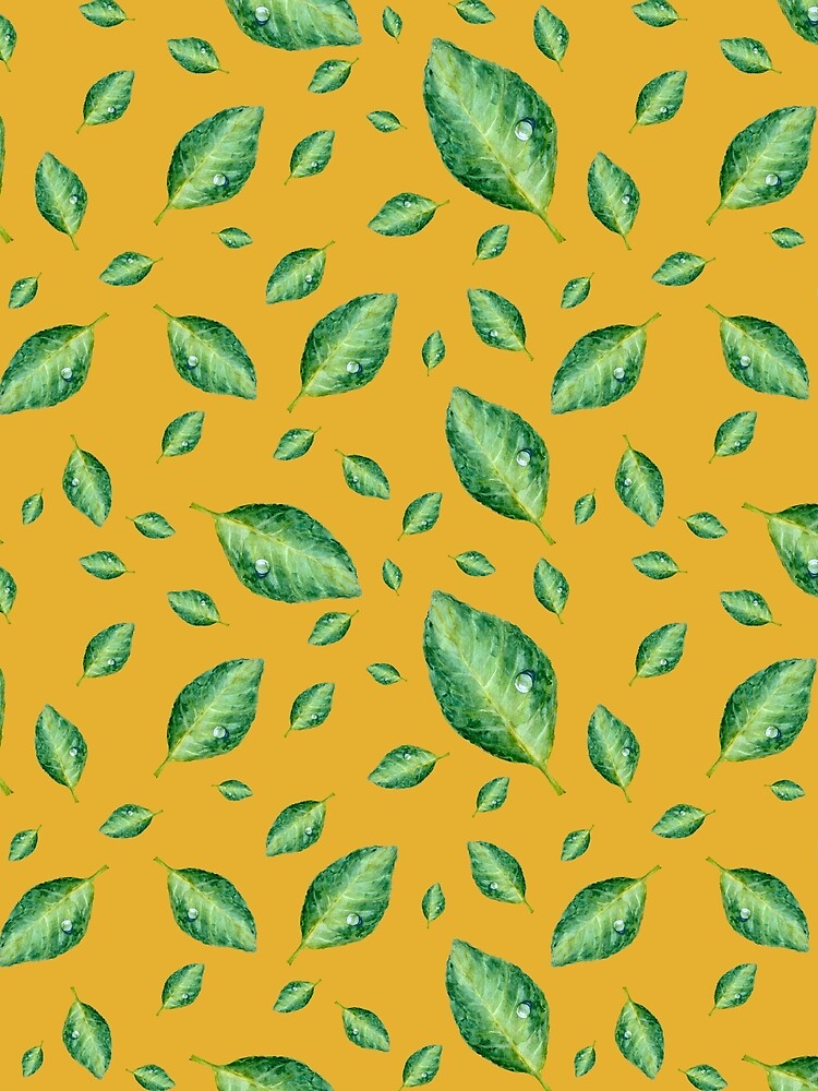 Green leaf with drop a seamless pattern yellow by Yana Mustafina | Boho Soulful Designs
