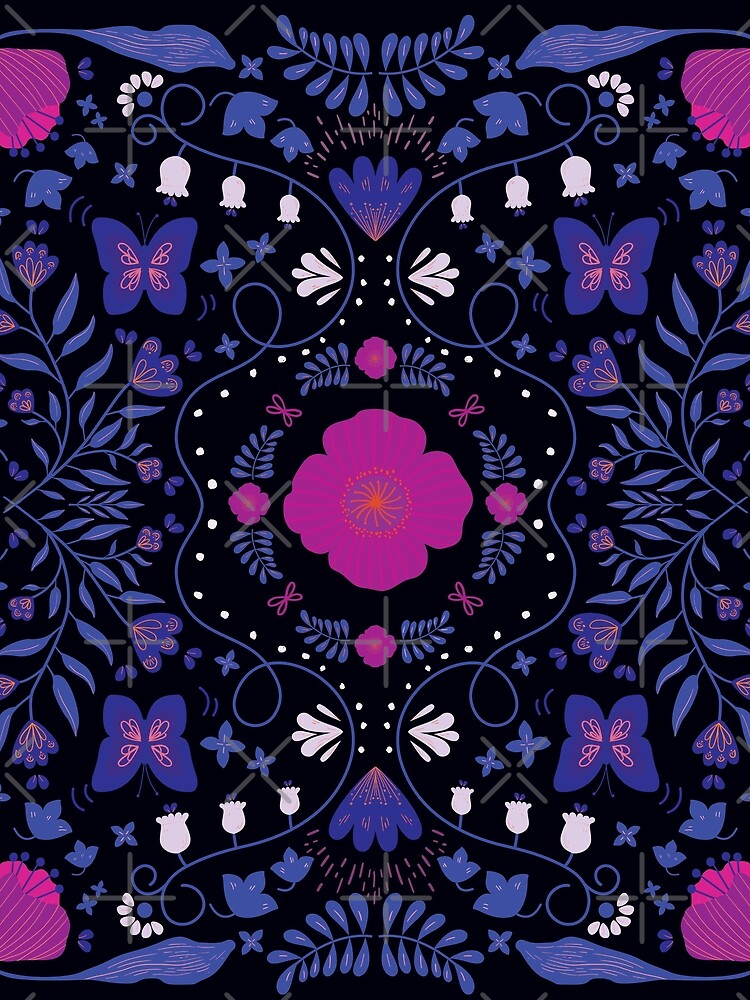 Dark night floral illustration - purple by Floral patterns and cute characters