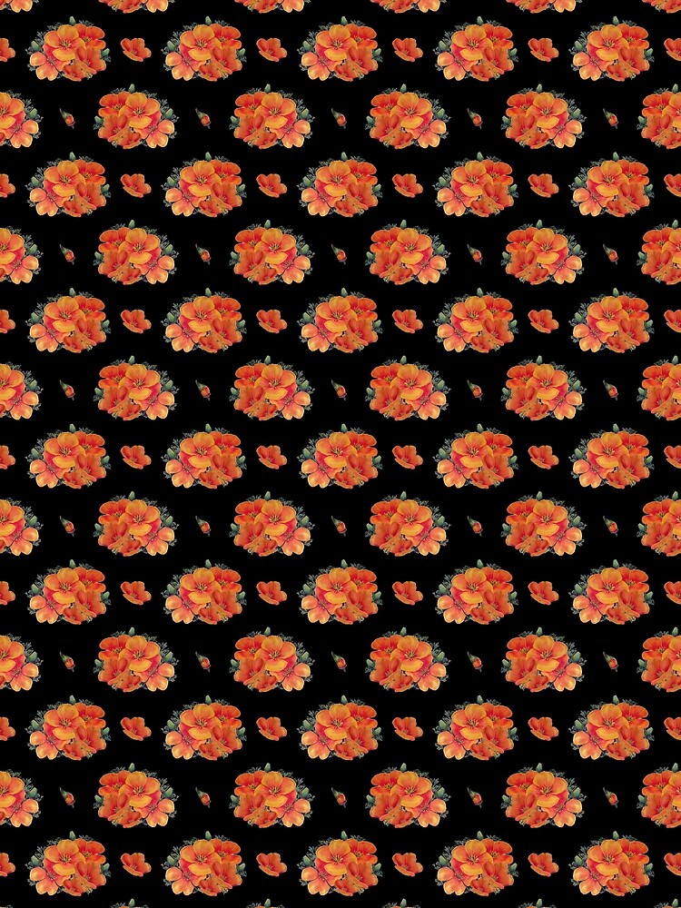 Orange vintage poppies on black by LittleBettyMakes