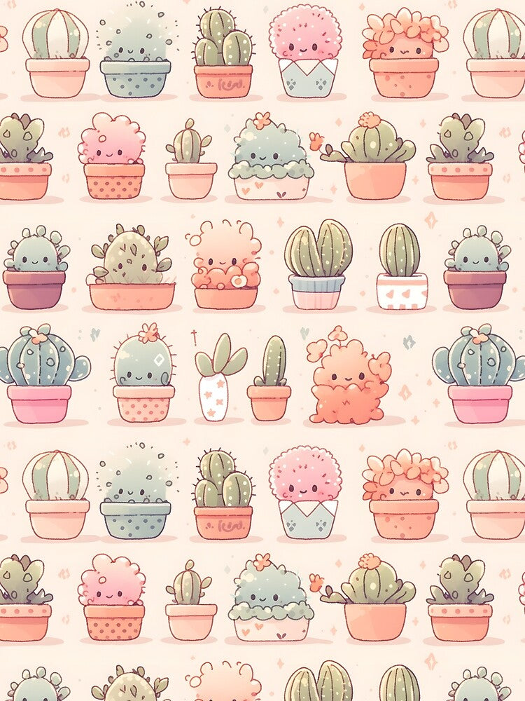 Happy Bright Warm Cactus Kawaii Pretty Cactusses Pattern by 18tokwa