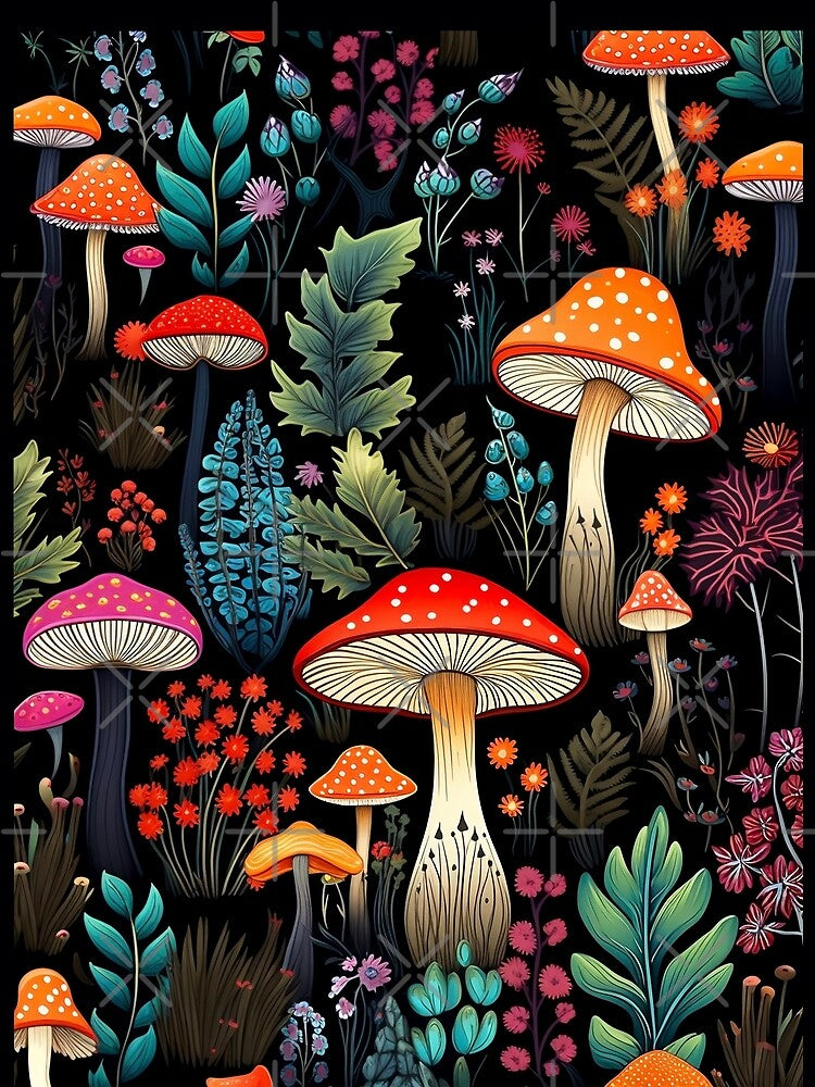 Mushrooms Floral Botanical by ethnicdrawing