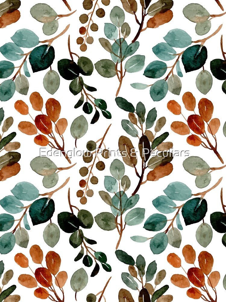 Brown & green floral pattern / Autumn by Edenglow Prints & Peculiars