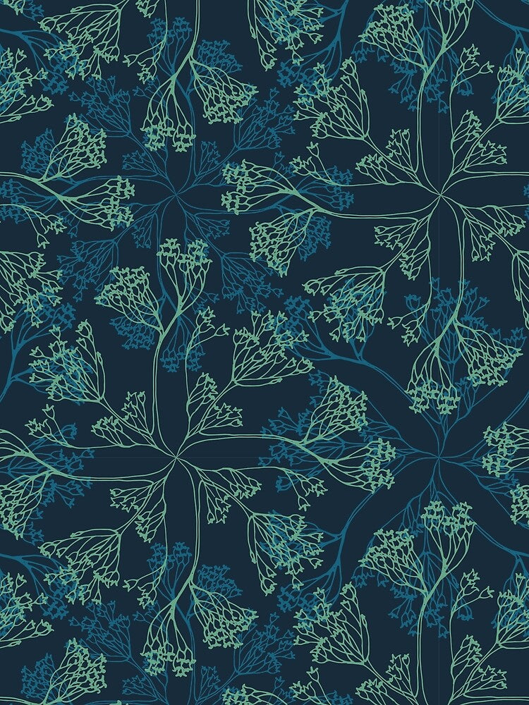 Floral lacy seamless pattern on dark blue. Wild herbs. Wild life by Yulia Chepurova